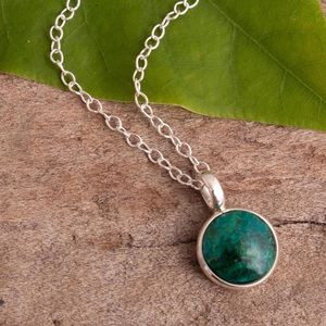 Chrysocolla Sterling Silver Pendant Necklace Blue Green World Yan Fredy Bolivia